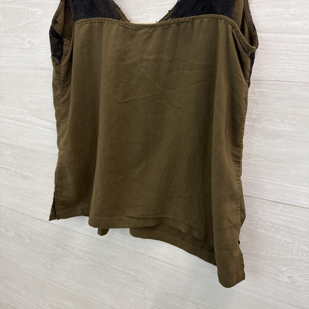 Love Stitch Green/ Black Lace Silky Tank Top Small