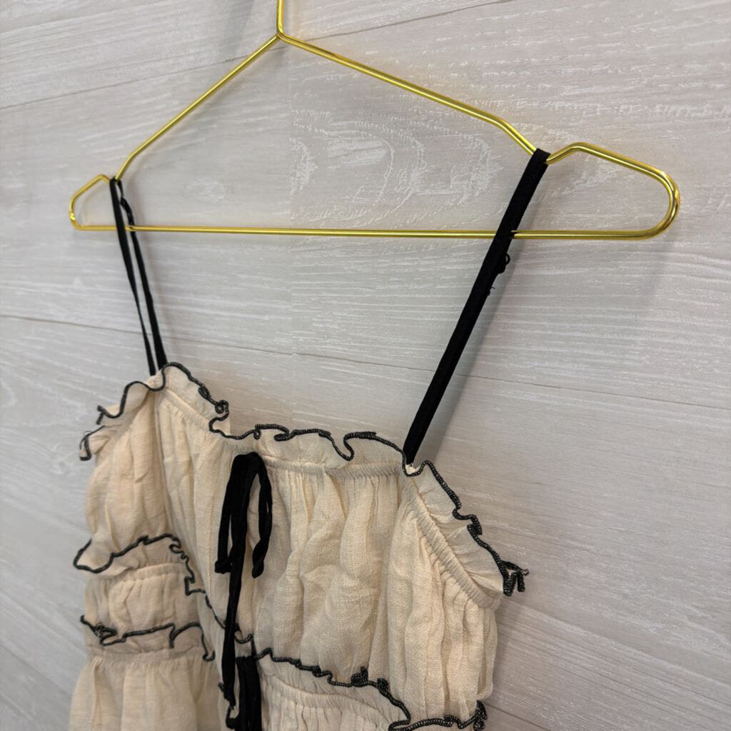 Cream/ Black Tiered Cropped Tank Top Medium