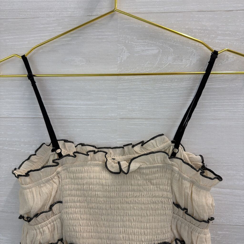 Cream/ Black Tiered Cropped Tank Top Medium