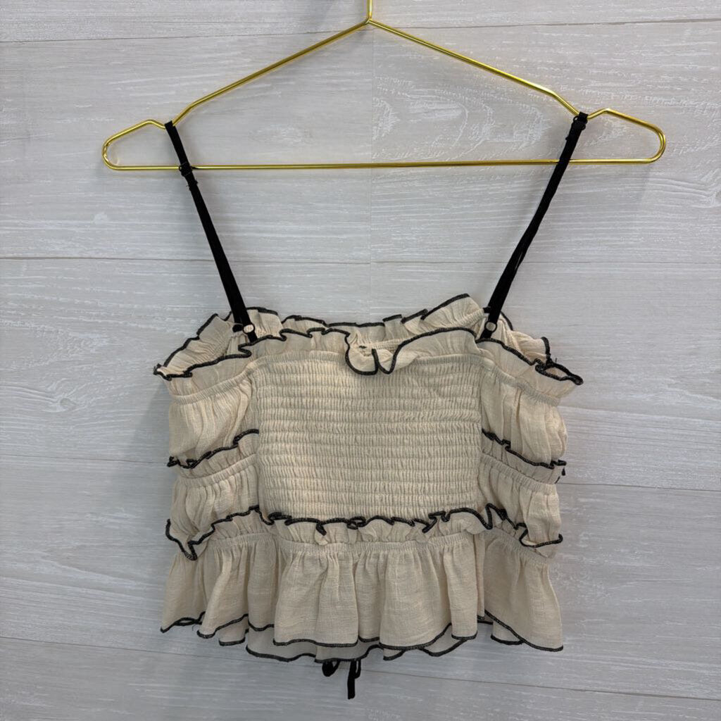 Cream/ Black Tiered Cropped Tank Top Medium