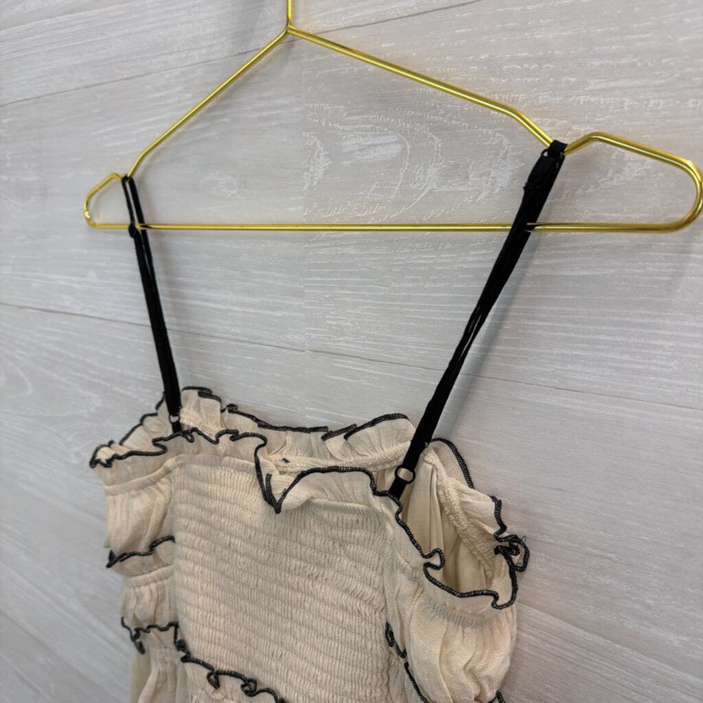 Cream/ Black Tiered Cropped Tank Top Medium