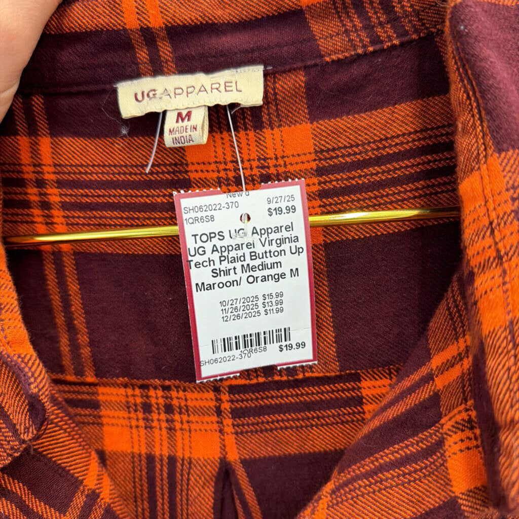 UG Apparel Virginia Tech Plaid Button Up Shirt Medium
