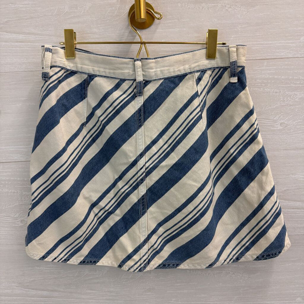 Universal Thread White/ Blue Denim Striped Mini Skirt 6