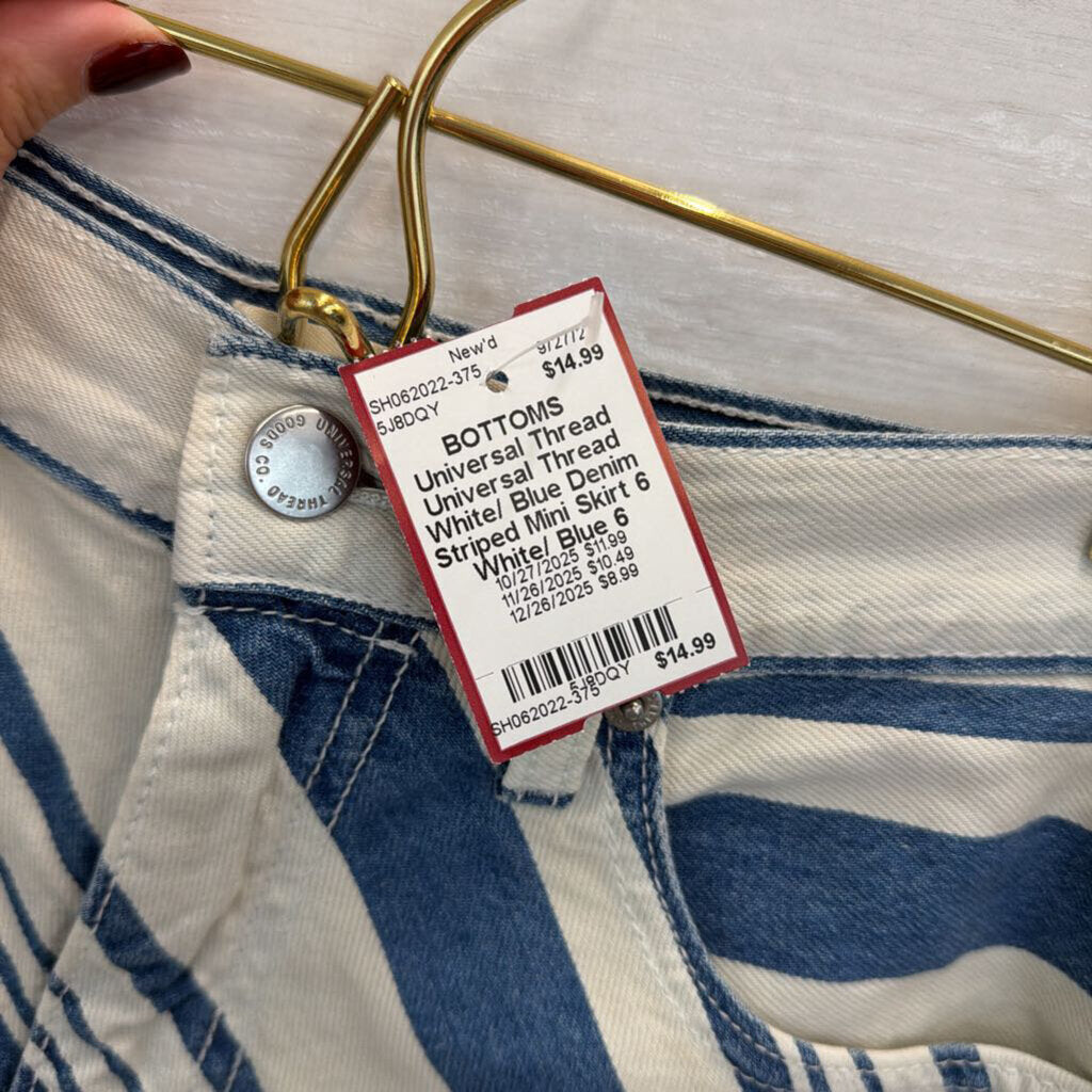 Universal Thread White/ Blue Denim Striped Mini Skirt 6