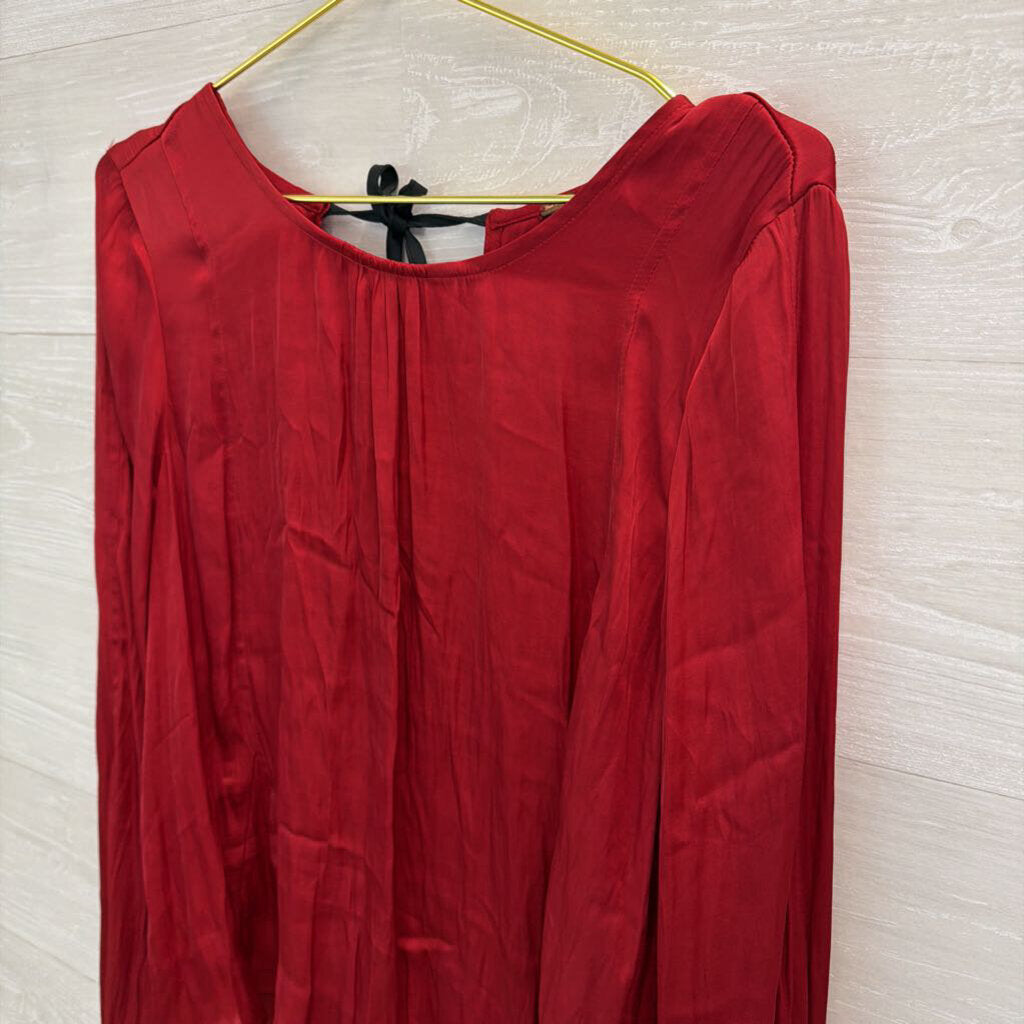 Free People Silky Red Long Sleeve Bow Tie Back Long Sleeve Top Medium