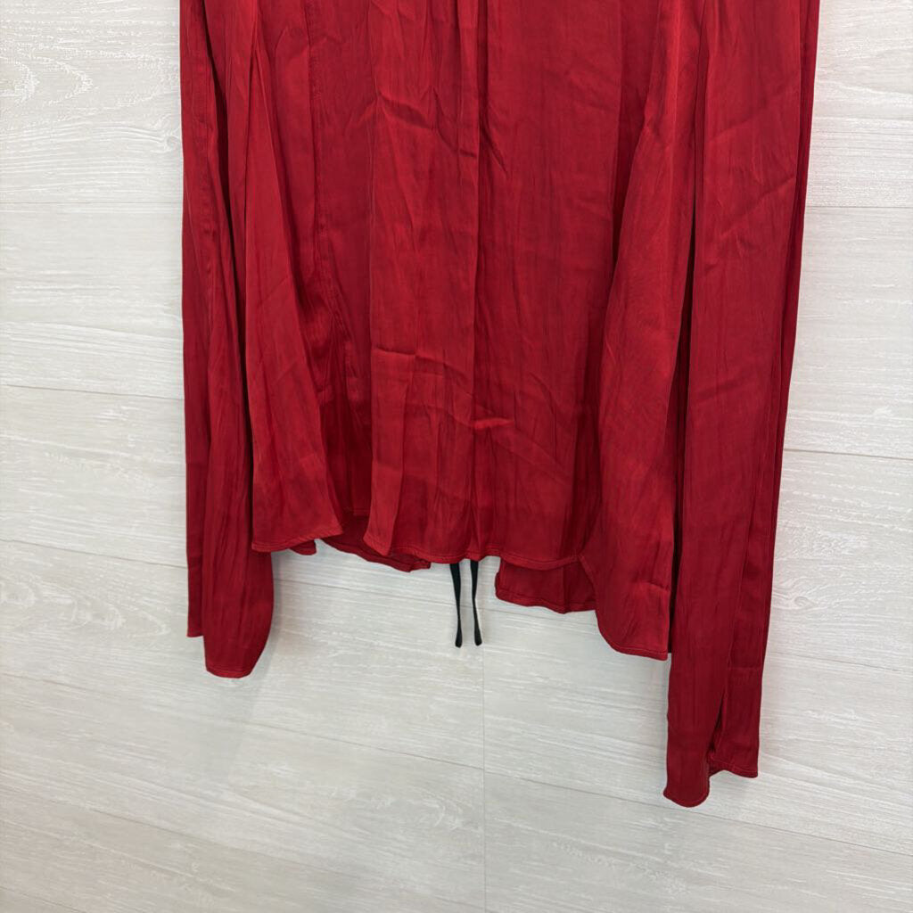 Free People Silky Red Long Sleeve Bow Tie Back Long Sleeve Top Medium