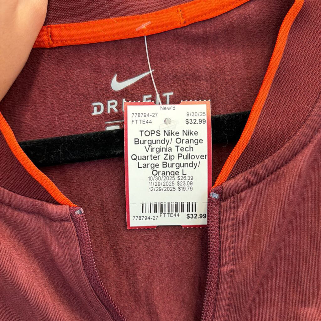 Nike Burgundy/ Orange Virginia Tech Quarter Zip Pullover Large