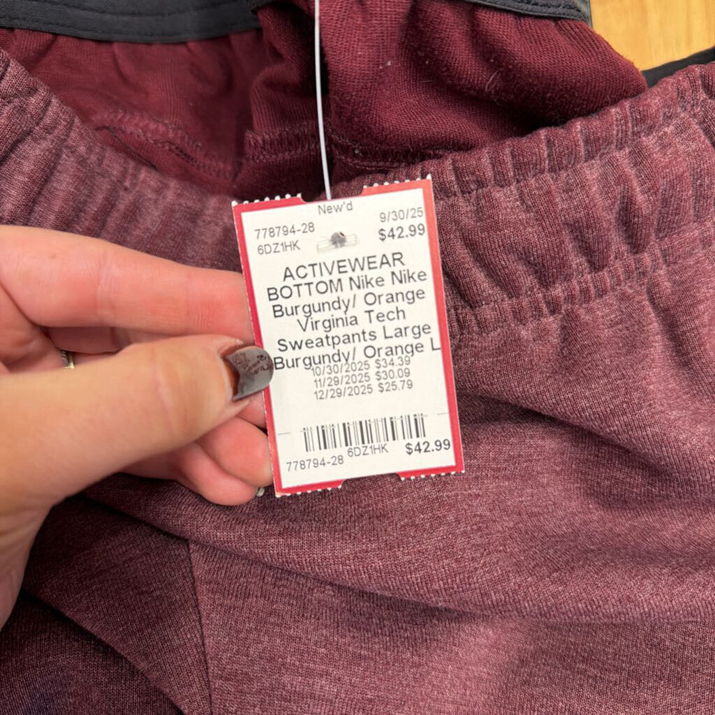 Nike Burgundy/ Orange Virginia Tech Sweatpants Large