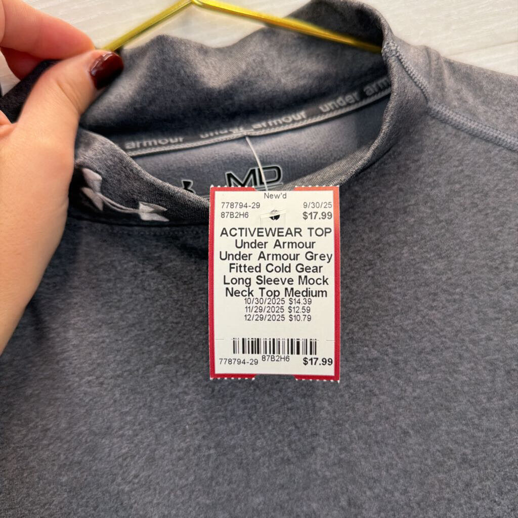 Under Armour Grey Fitted Cold Gear Long Sleeve Mock Neck Top Medium