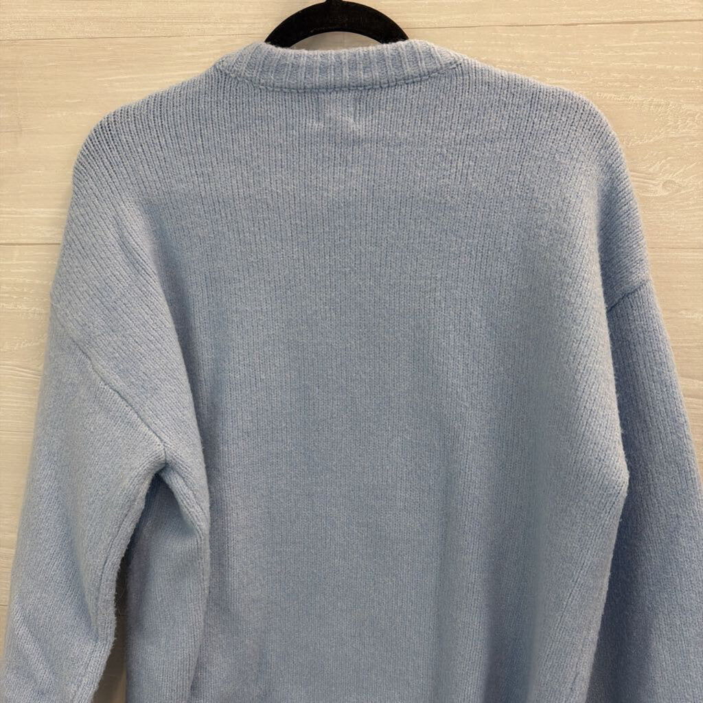 Blue/ White Bow Knit Long Sleeve Sweater Top Large