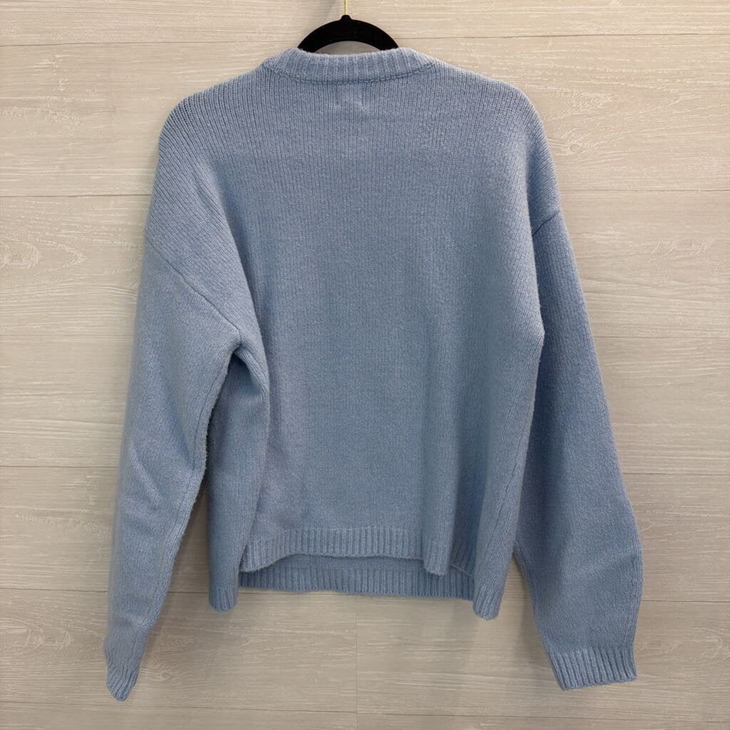 Blue/ White Bow Knit Long Sleeve Sweater Top Large