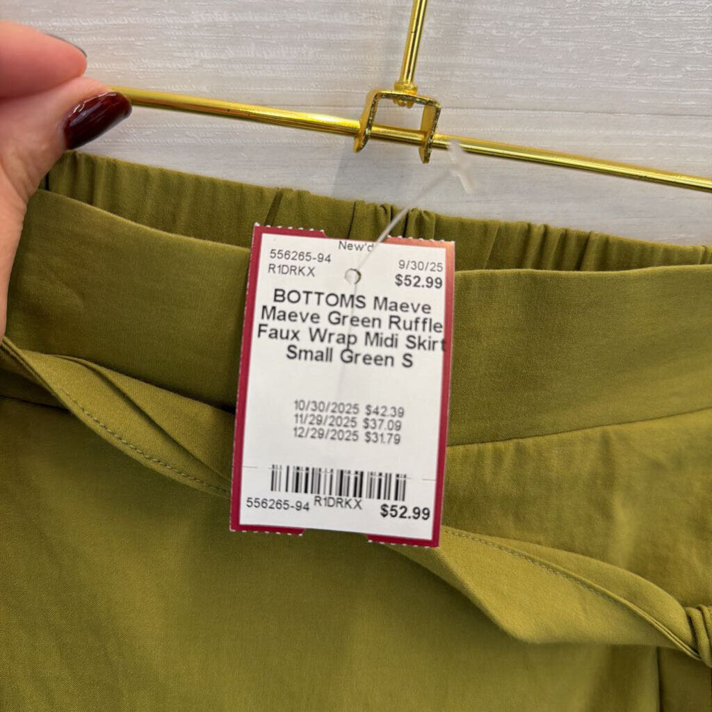 Maeve Green Ruffle Faux Wrap Midi Skirt Small