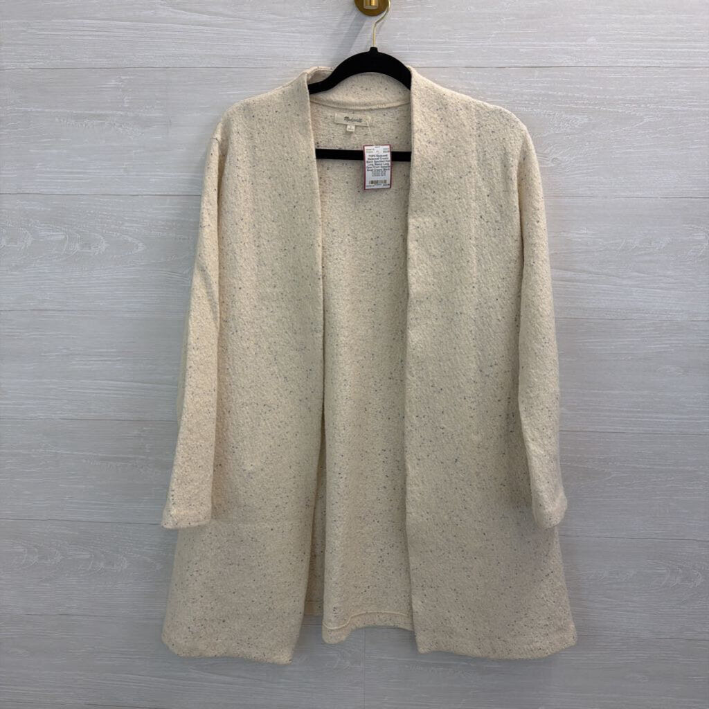 Madewell Cream/ Black Speckled Knit Long Sleeve Long Open Front Sweater Small