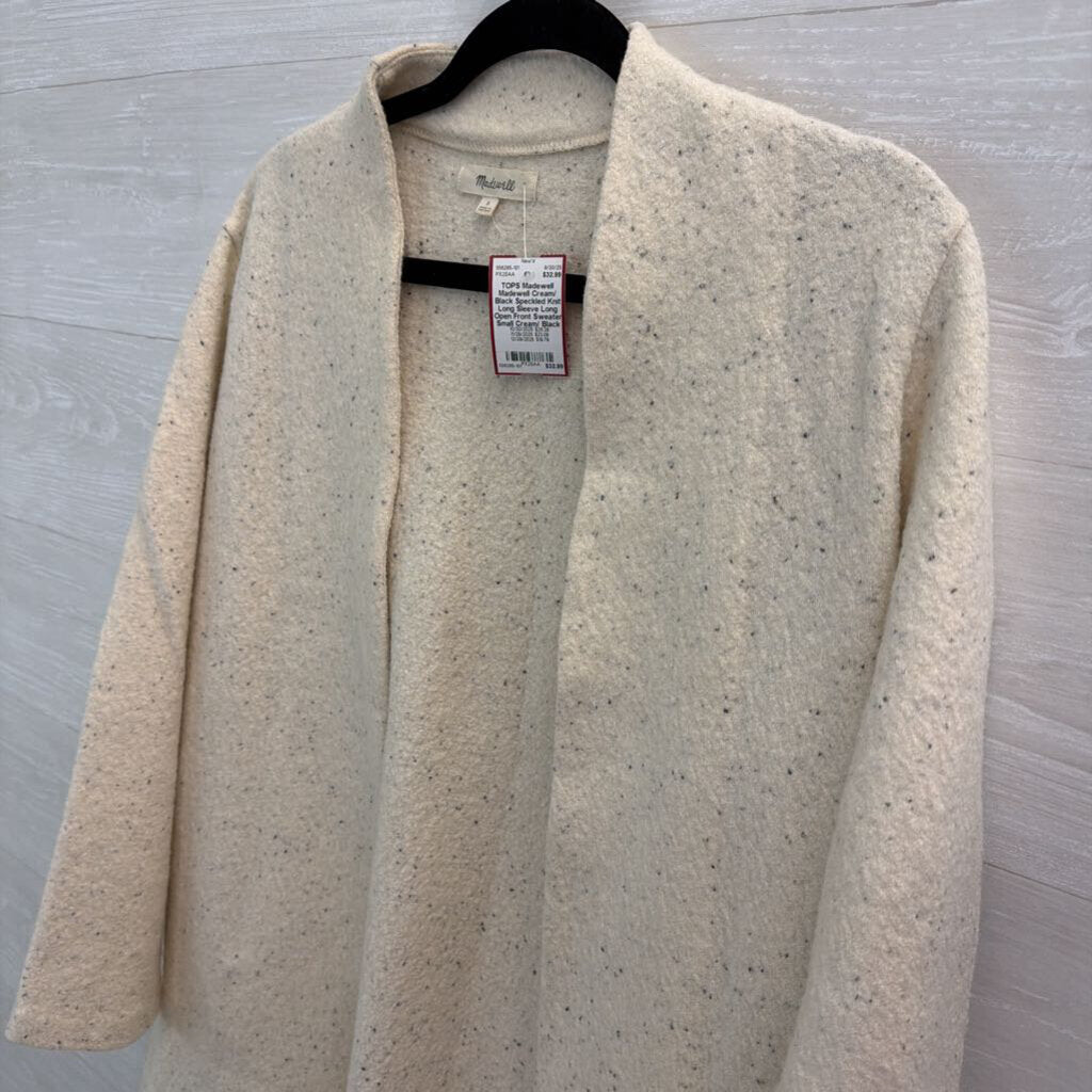Madewell Cream/ Black Speckled Knit Long Sleeve Long Open Front Sweater Small