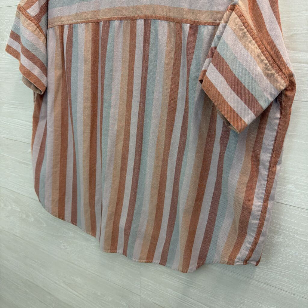 Madewell Orange/ Multi Striped Short Sleeve Button Down Top Small