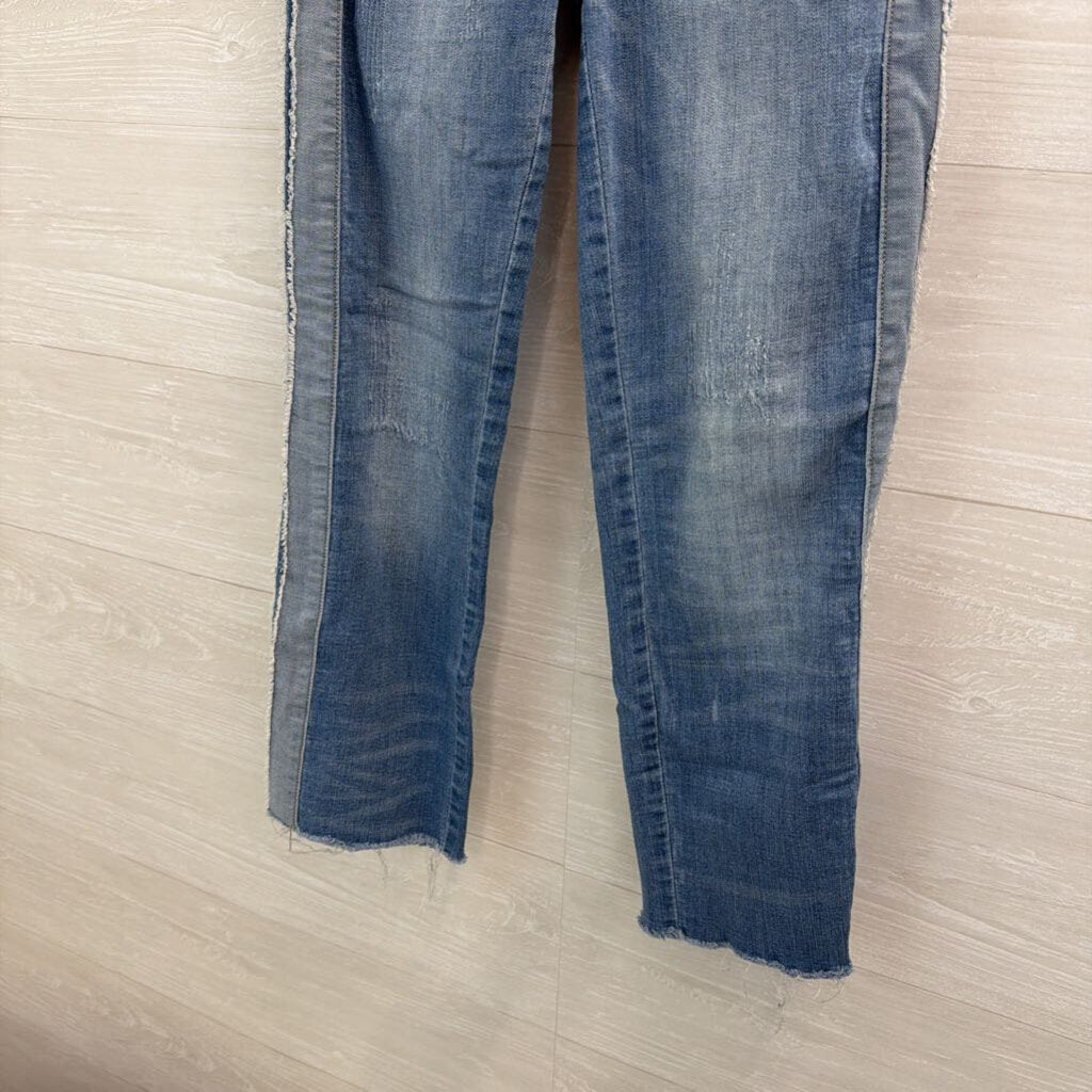 Indigo Rein LIght Wash Frayed Stripe Side Straight Leg Jeans 5