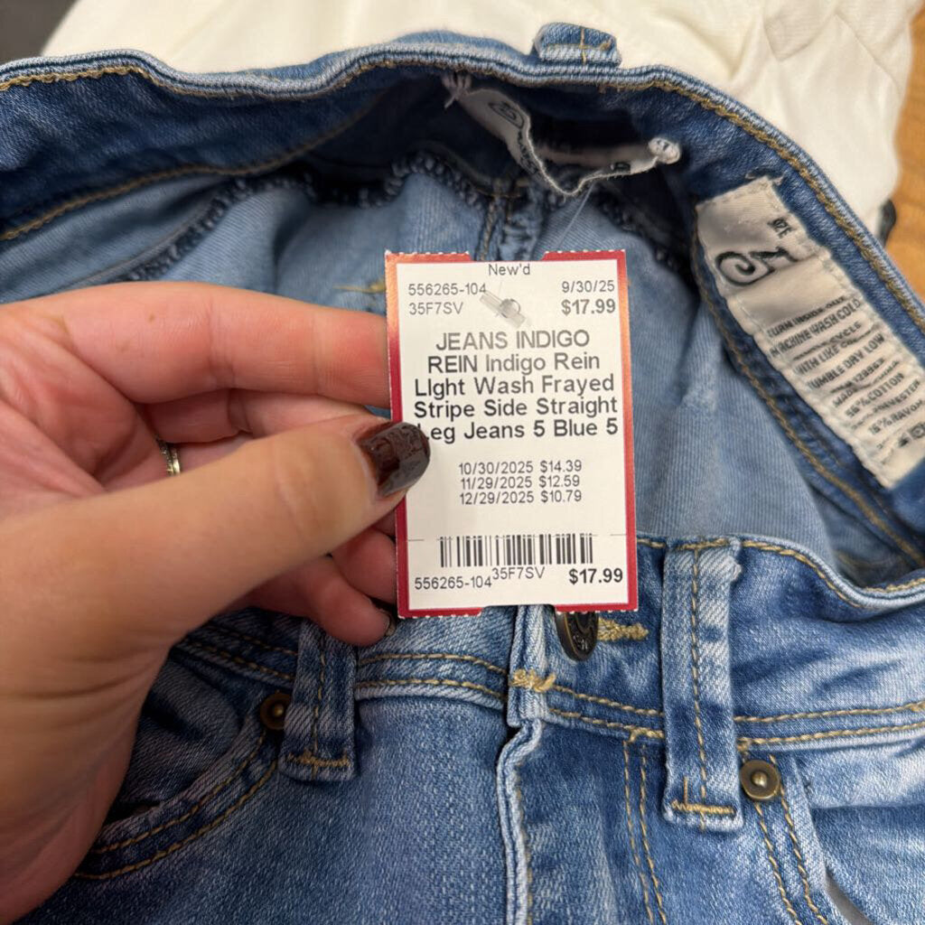 Indigo Rein LIght Wash Frayed Stripe Side Straight Leg Jeans 5