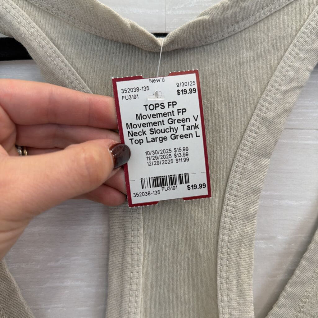 FP Movement Green V Neck Slouchy Tank Top Large