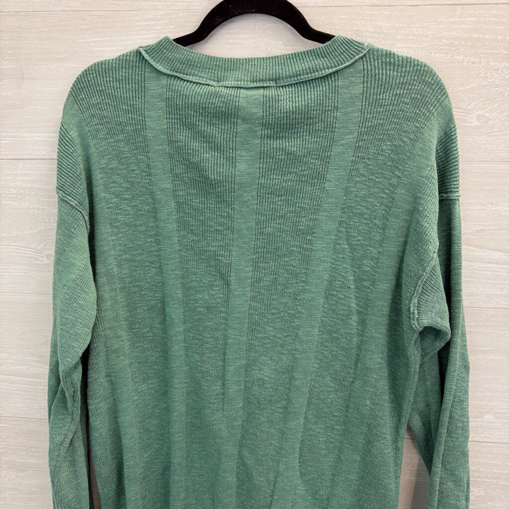 FP Beach Green Knit Henley Long Sleeve Sweater Top Large