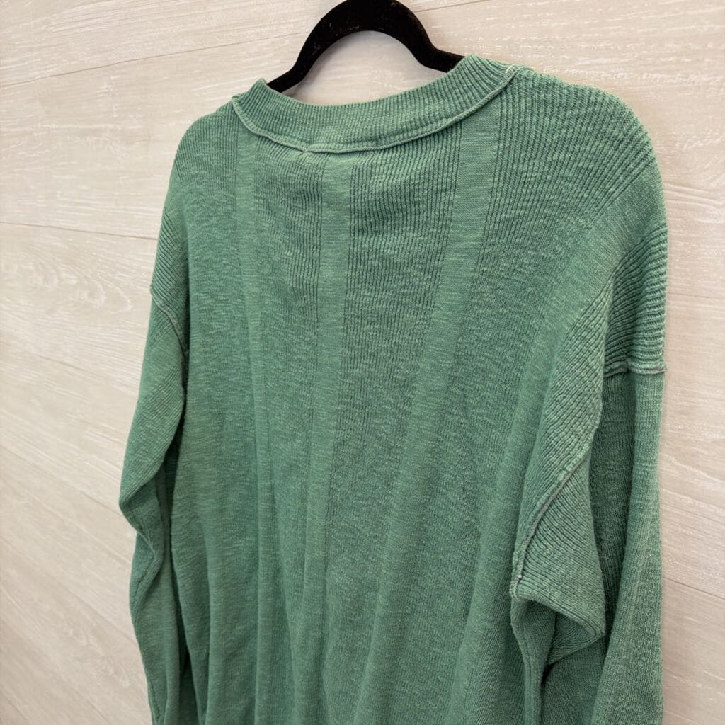 FP Beach Green Knit Henley Long Sleeve Sweater Top Large
