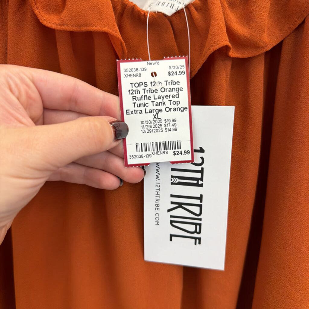 12th Tribe Orange Ruffle Layered Tunic Tank Top Extra Large