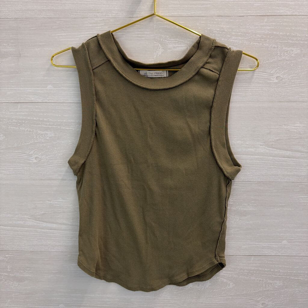 We The Free Green Ribbed Cropped Tank Top Large