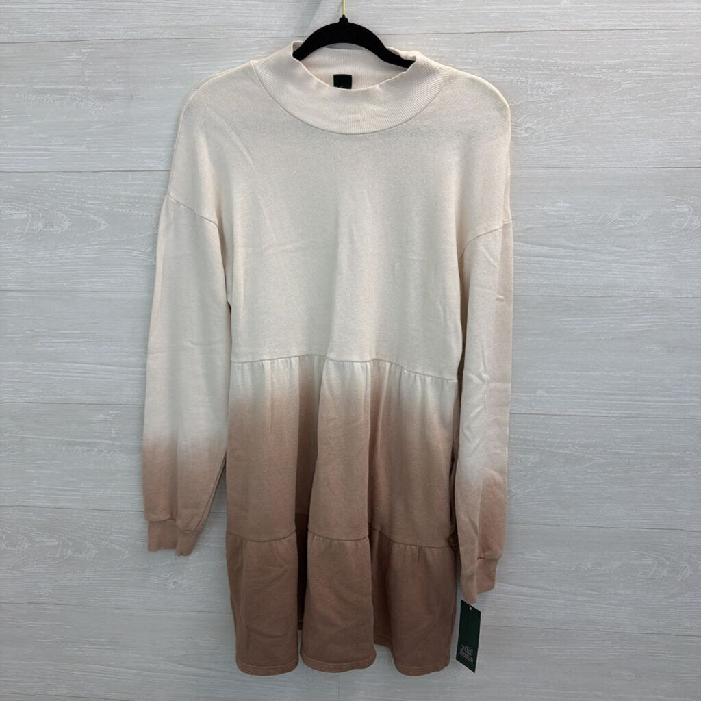 Wild Fable Cream/ Brown Long Sleeve Dress Small