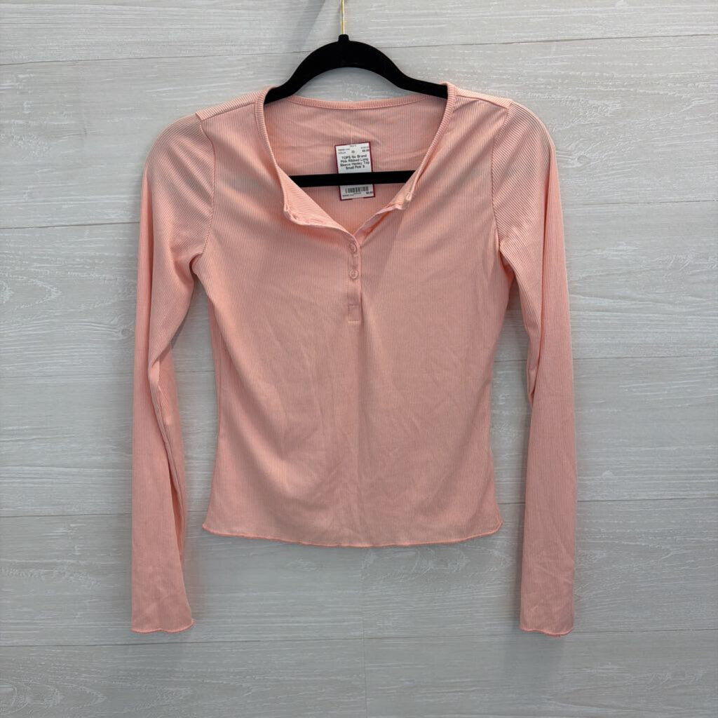 Pink Ribbed Long Sleeve Henley Top Small