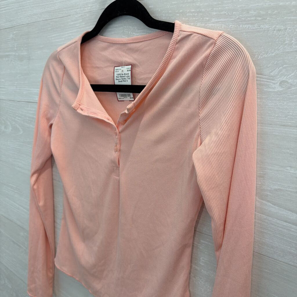 Pink Ribbed Long Sleeve Henley Top Small
