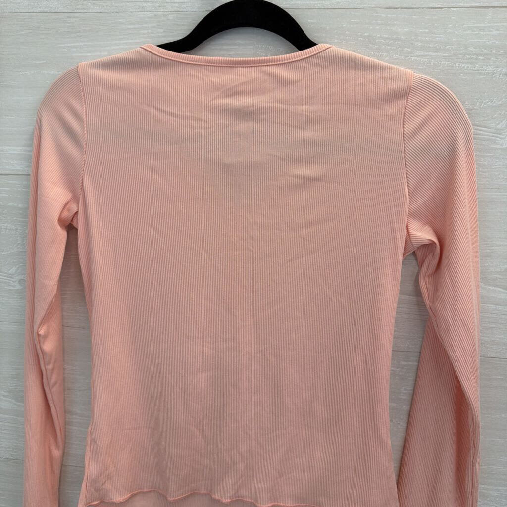 Pink Ribbed Long Sleeve Henley Top Small