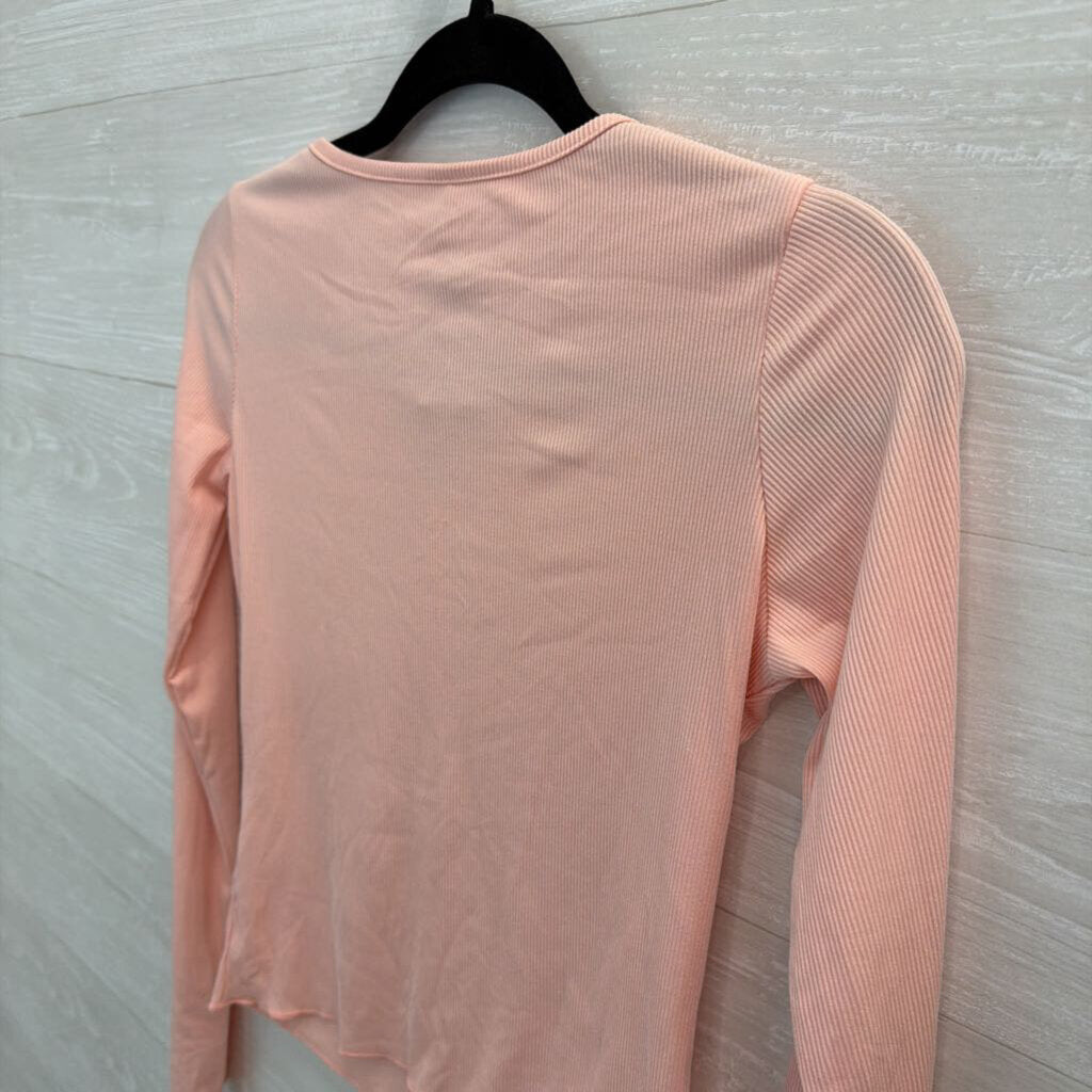 Pink Ribbed Long Sleeve Henley Top Small