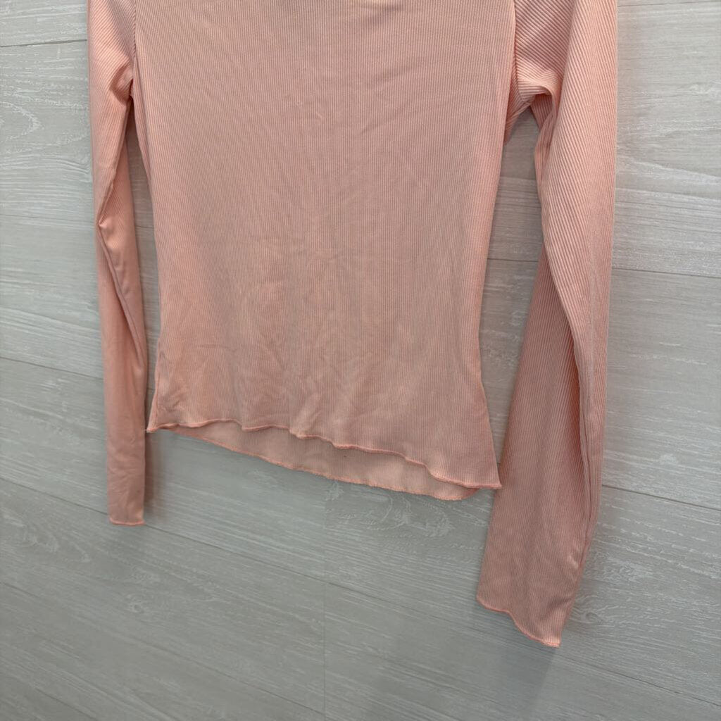 Pink Ribbed Long Sleeve Henley Top Small