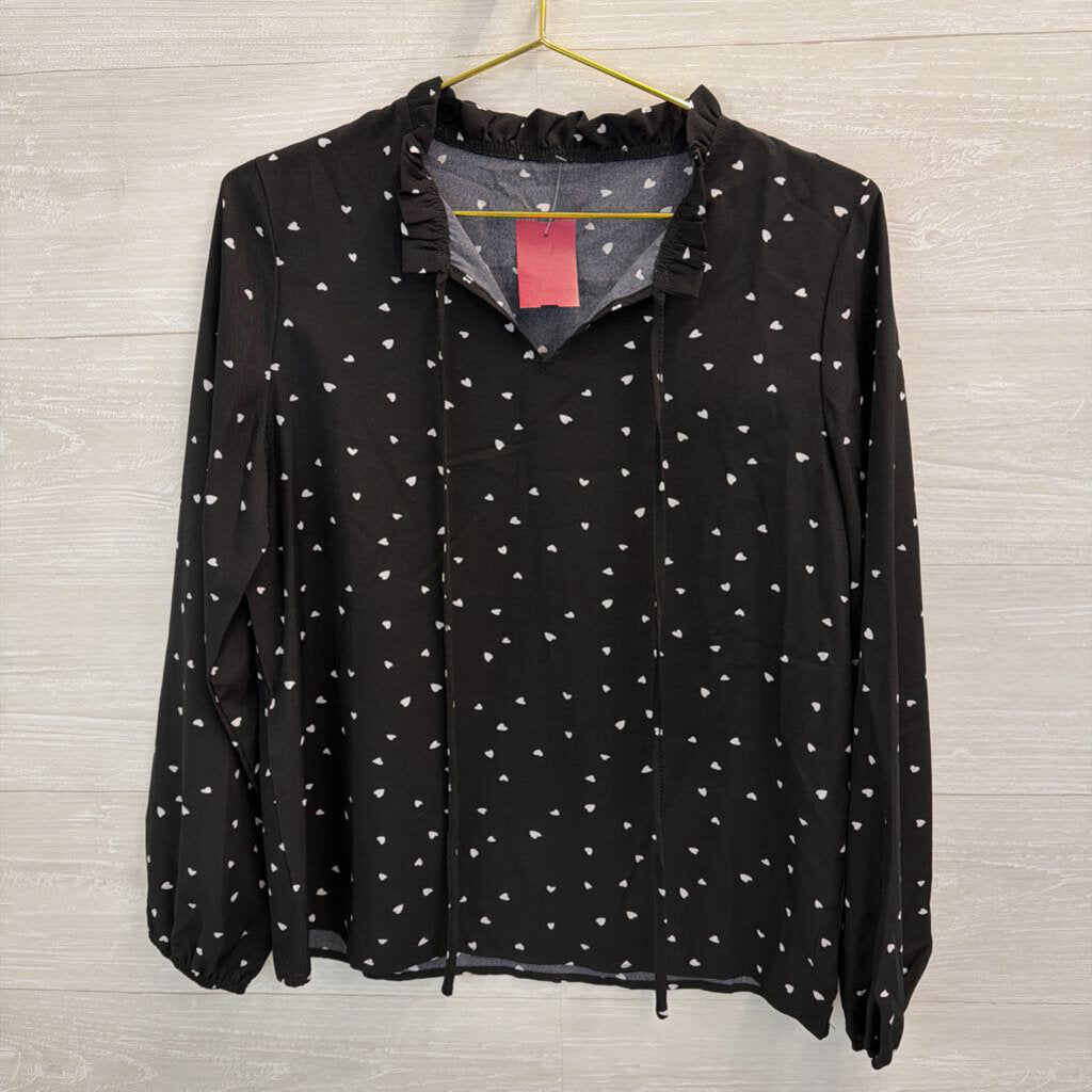 Black/ White Heart Print Long Sleeve Top Small