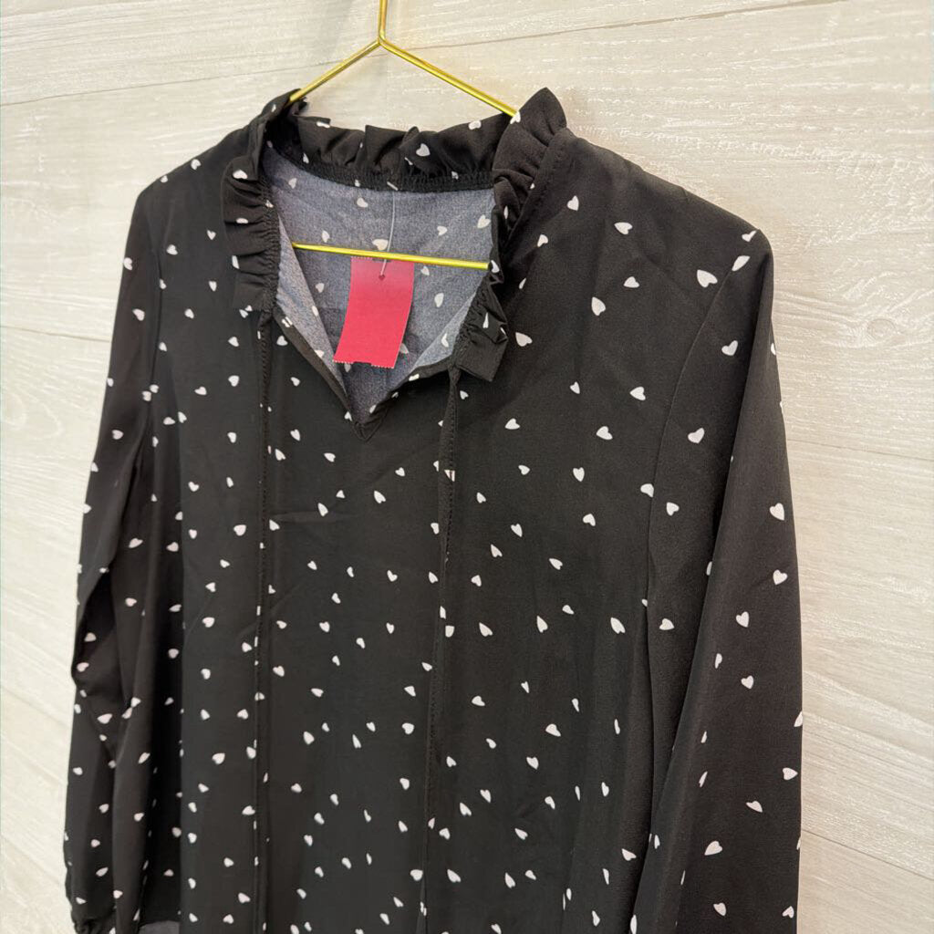 Black/ White Heart Print Long Sleeve Top Small