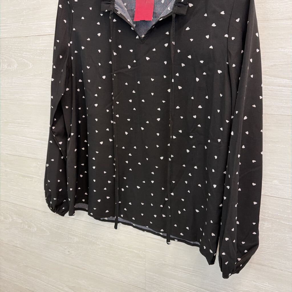 Black/ White Heart Print Long Sleeve Top Small
