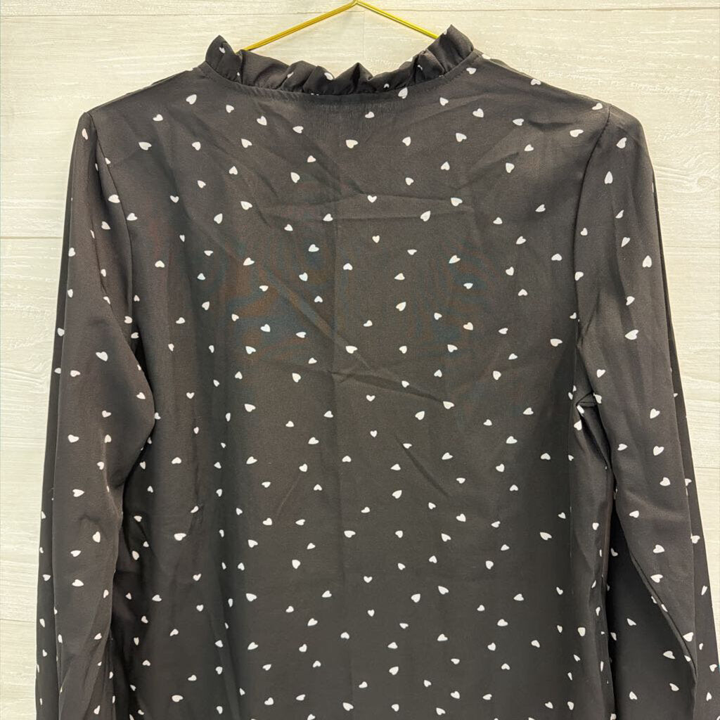 Black/ White Heart Print Long Sleeve Top Small