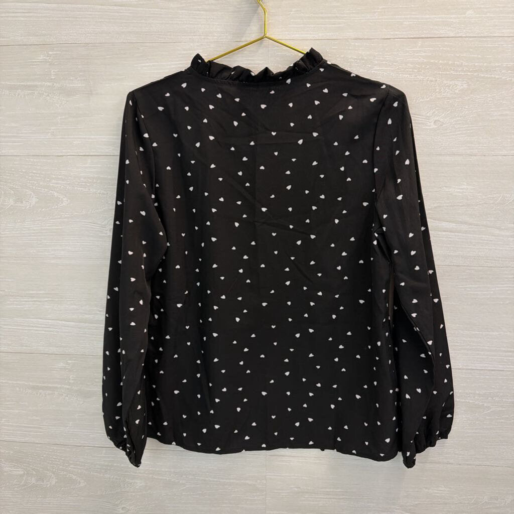Black/ White Heart Print Long Sleeve Top Small