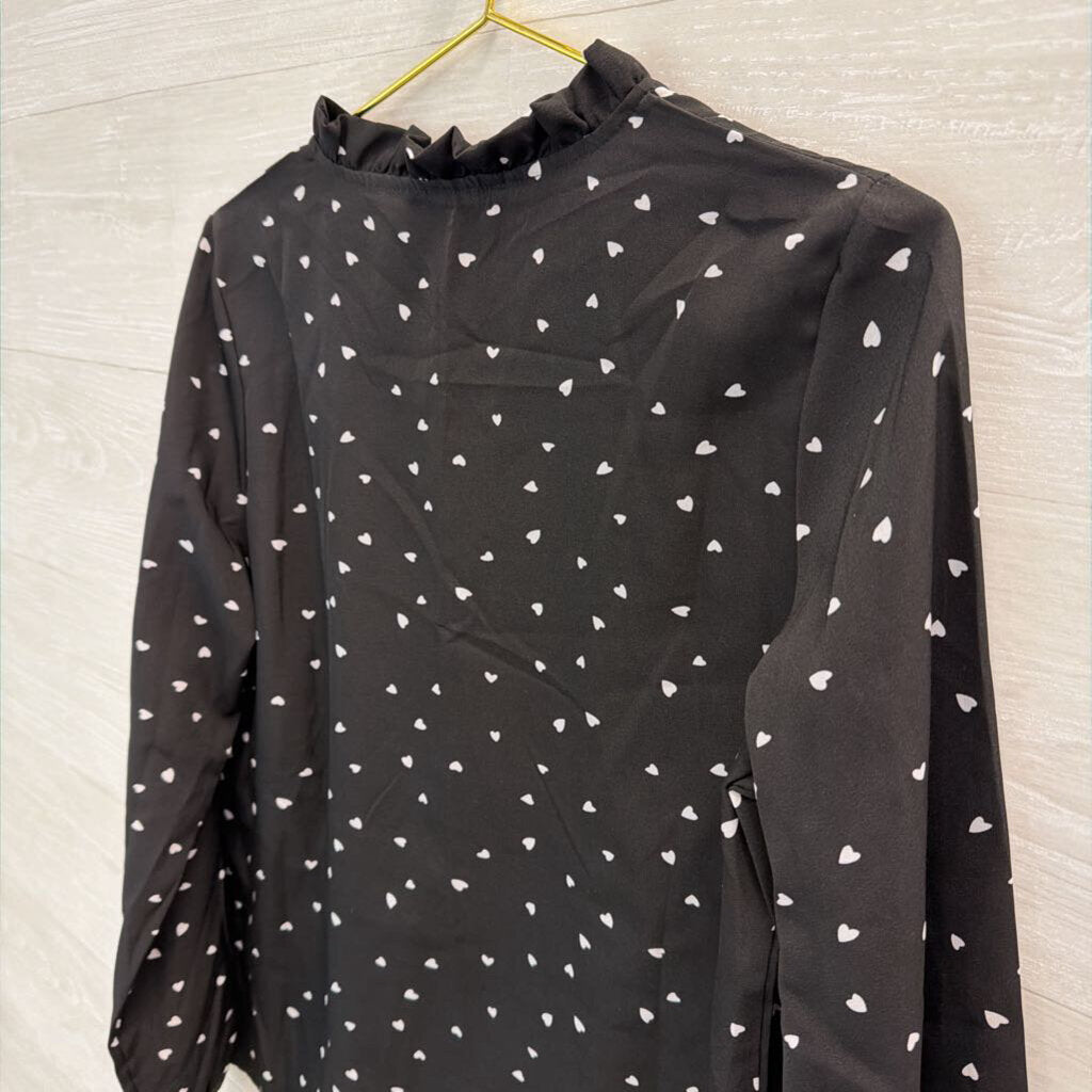 Black/ White Heart Print Long Sleeve Top Small