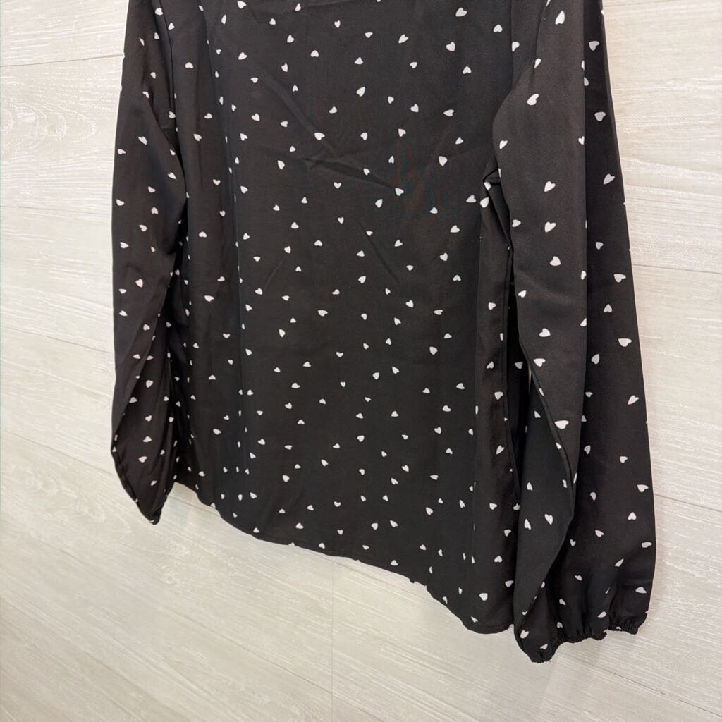 Black/ White Heart Print Long Sleeve Top Small