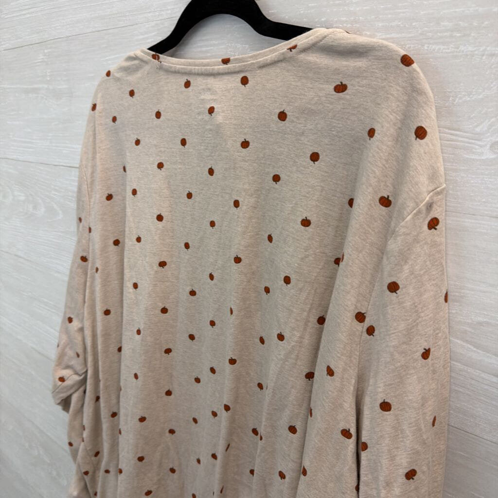 Croft and Barrow Beige/ Orange Pumpkin Print Long Sleeve Top 5X