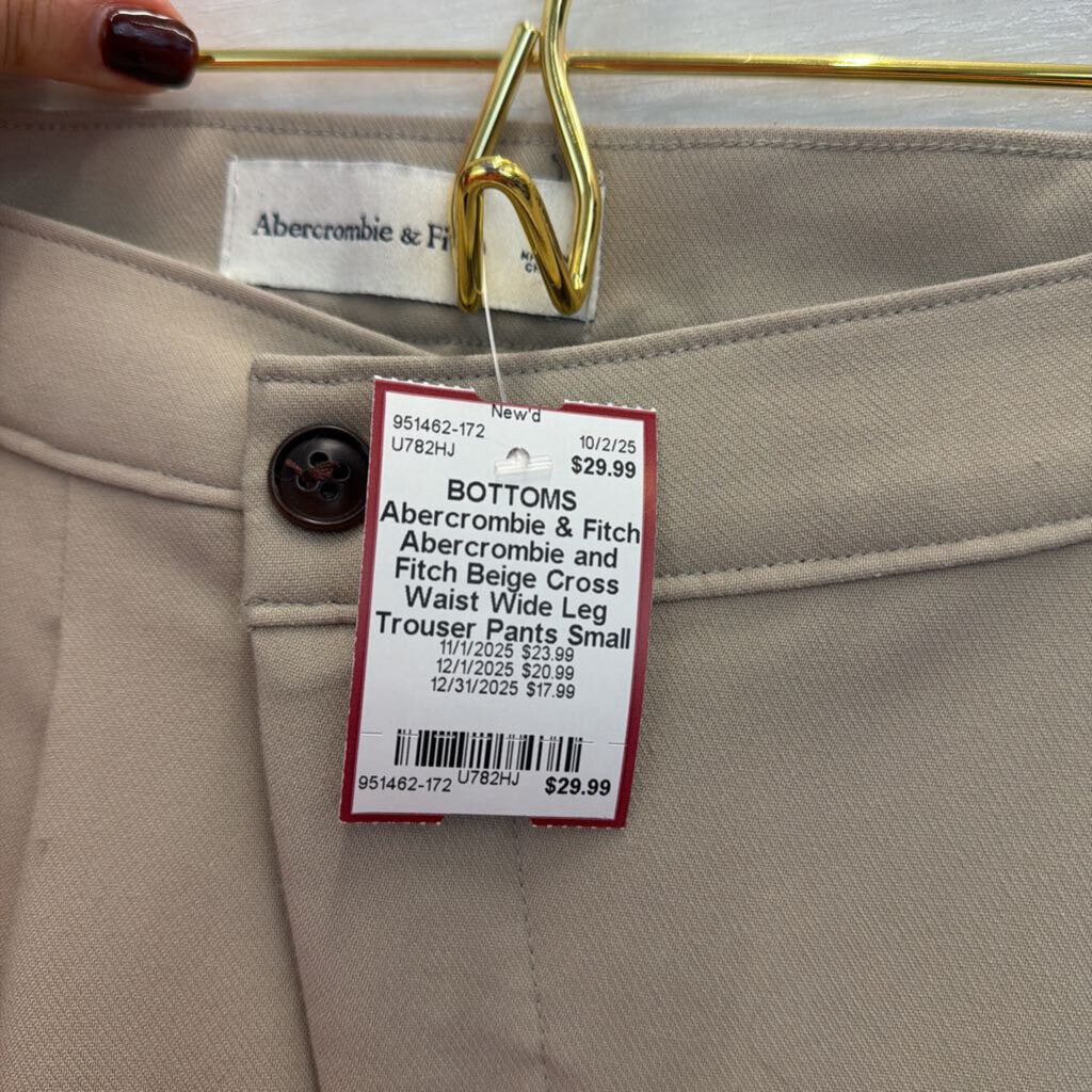 Abercrombie and Fitch Beige Cross Waist Wide Leg Trouser Pants Small