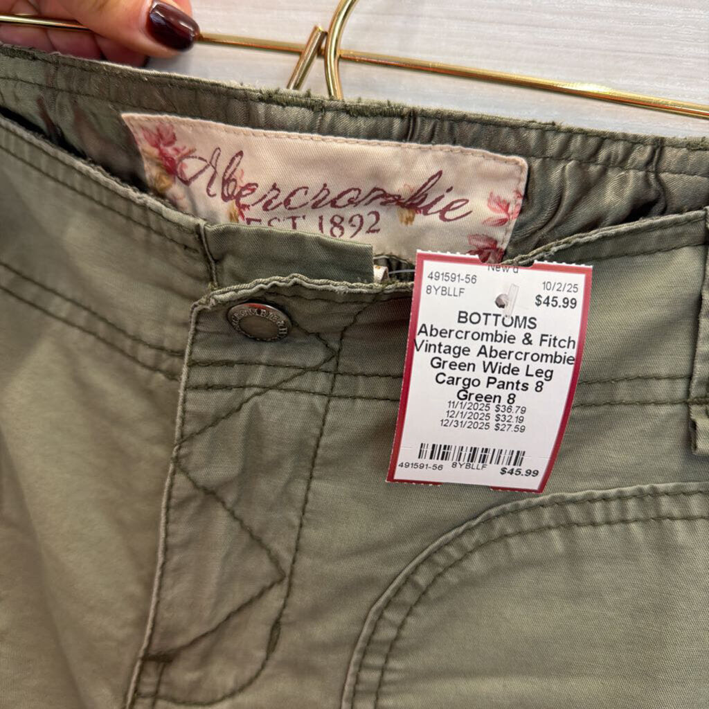 Vintage Abercrombie Green Wide Leg Cargo Pants 8