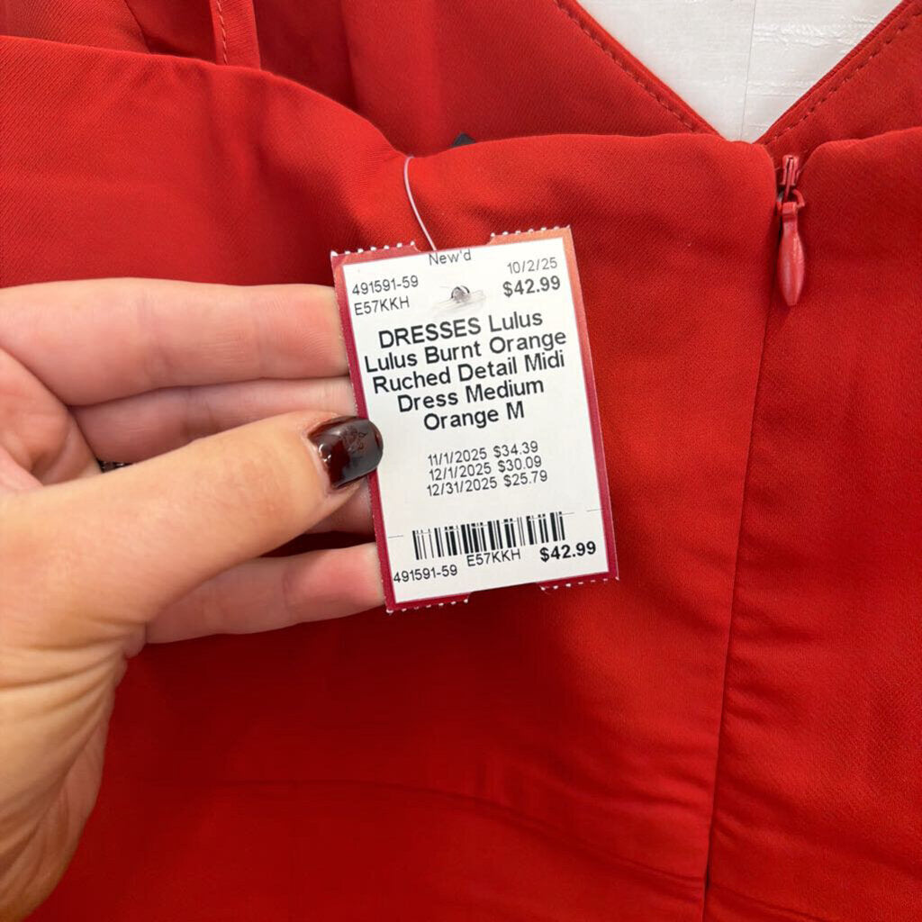 Lulus Burnt Orange Ruched Detail Midi Dress Medium