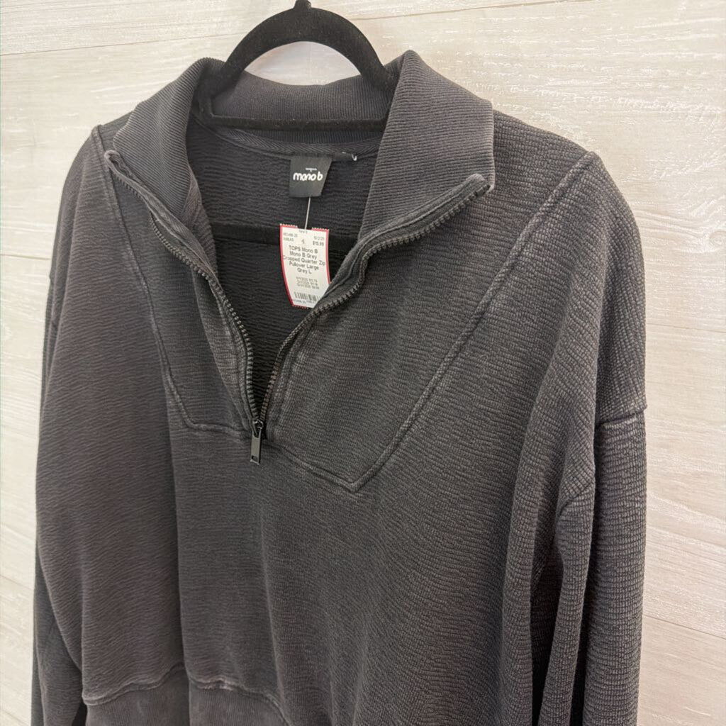 Mono B Grey Cropped Quarter Zip Pullover Large
