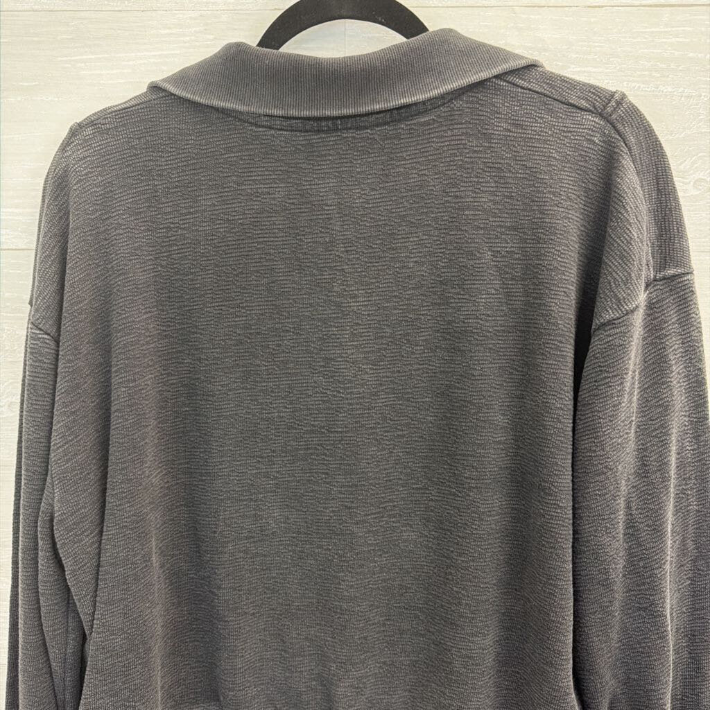 Mono B Grey Cropped Quarter Zip Pullover Large