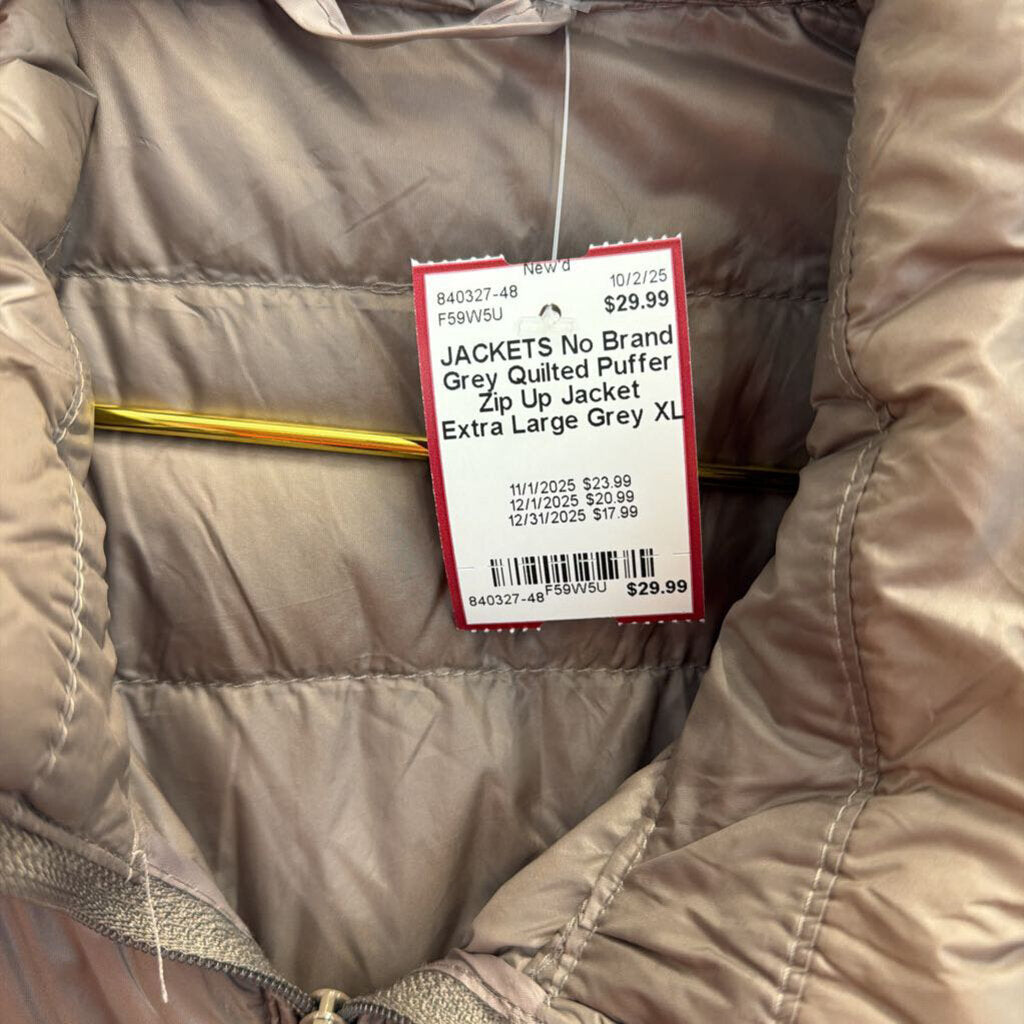 Grey Quilted Puffer Zip Up Jacket Extra Large