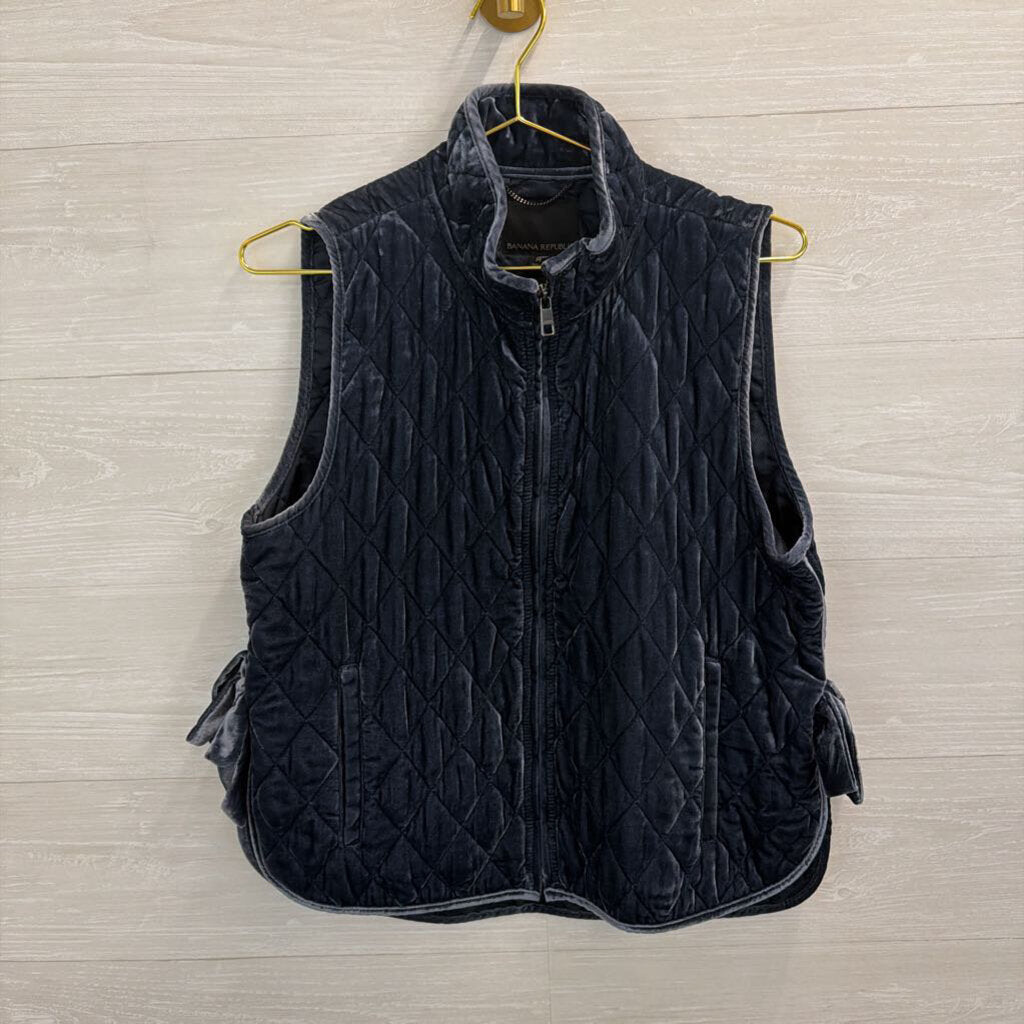 Banana Republic Blue Velvet Quilted Zip Up Vest Medium