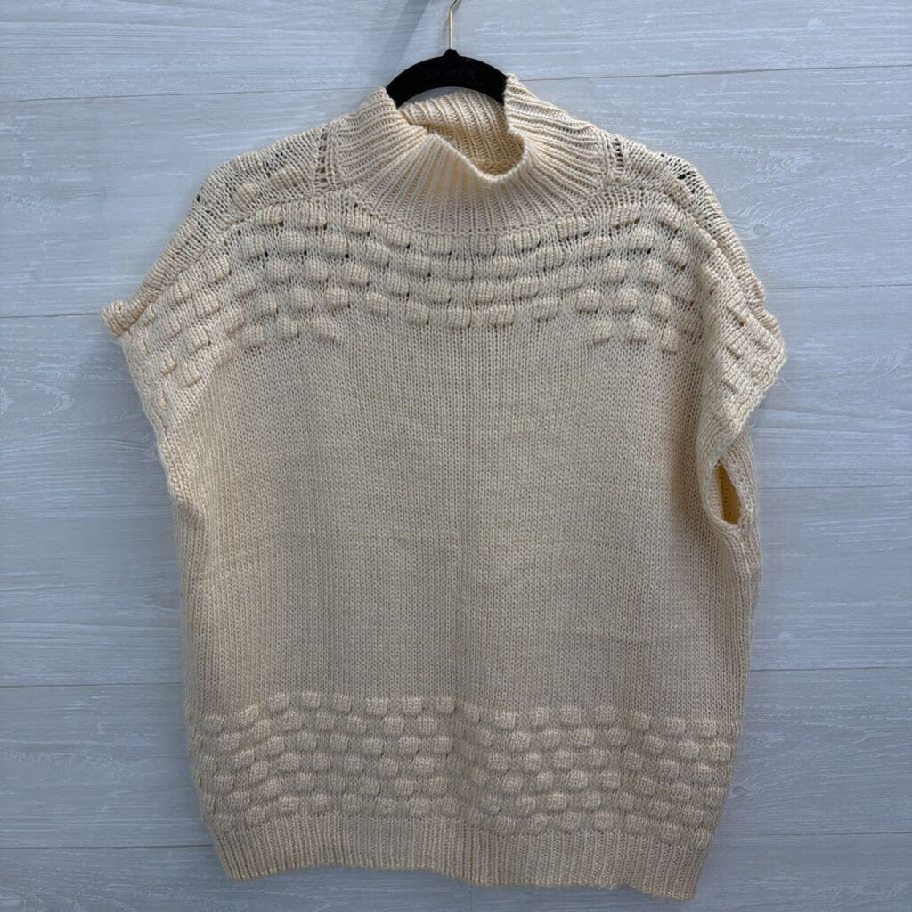 Cream Knit Short Sleeve Mock Neck Sweater Top Large