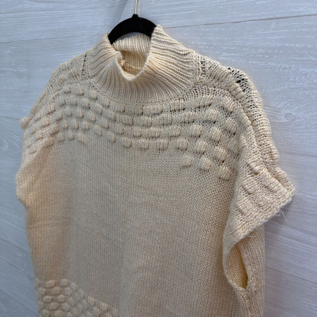 Cream Knit Short Sleeve Mock Neck Sweater Top Large
