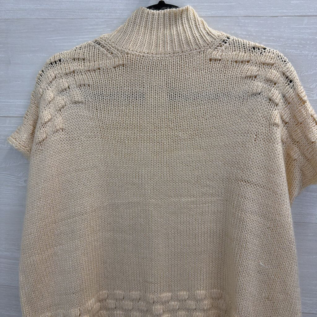 Cream Knit Short Sleeve Mock Neck Sweater Top Large